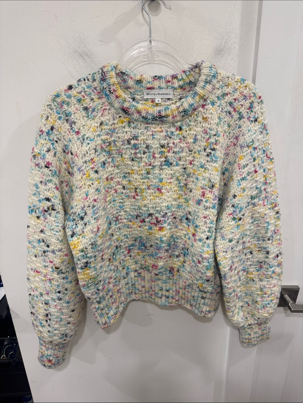 White + Warren Cream Crewneck Sweater with Multicolor Flecks